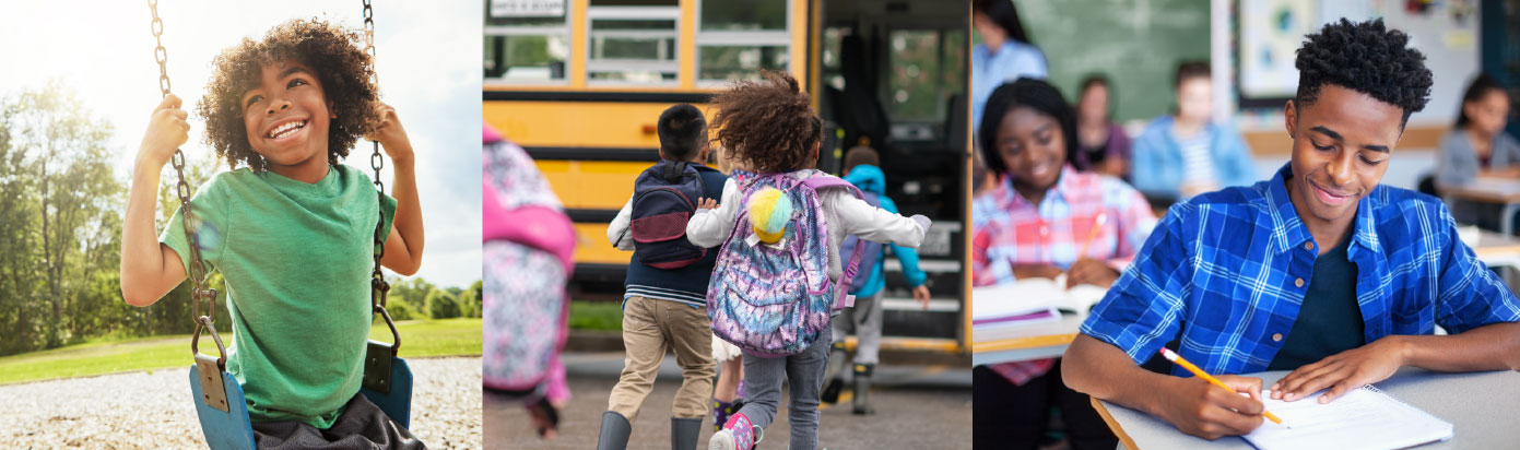 YUMADAOP kids studying, swinging, and riding school bus